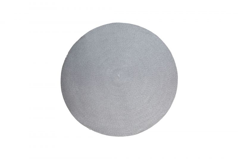 Runder, grauer Cane-Line Dot Outdoor Teppich aus recyceltem Kunststoff, geeignet für den Außenbereich.